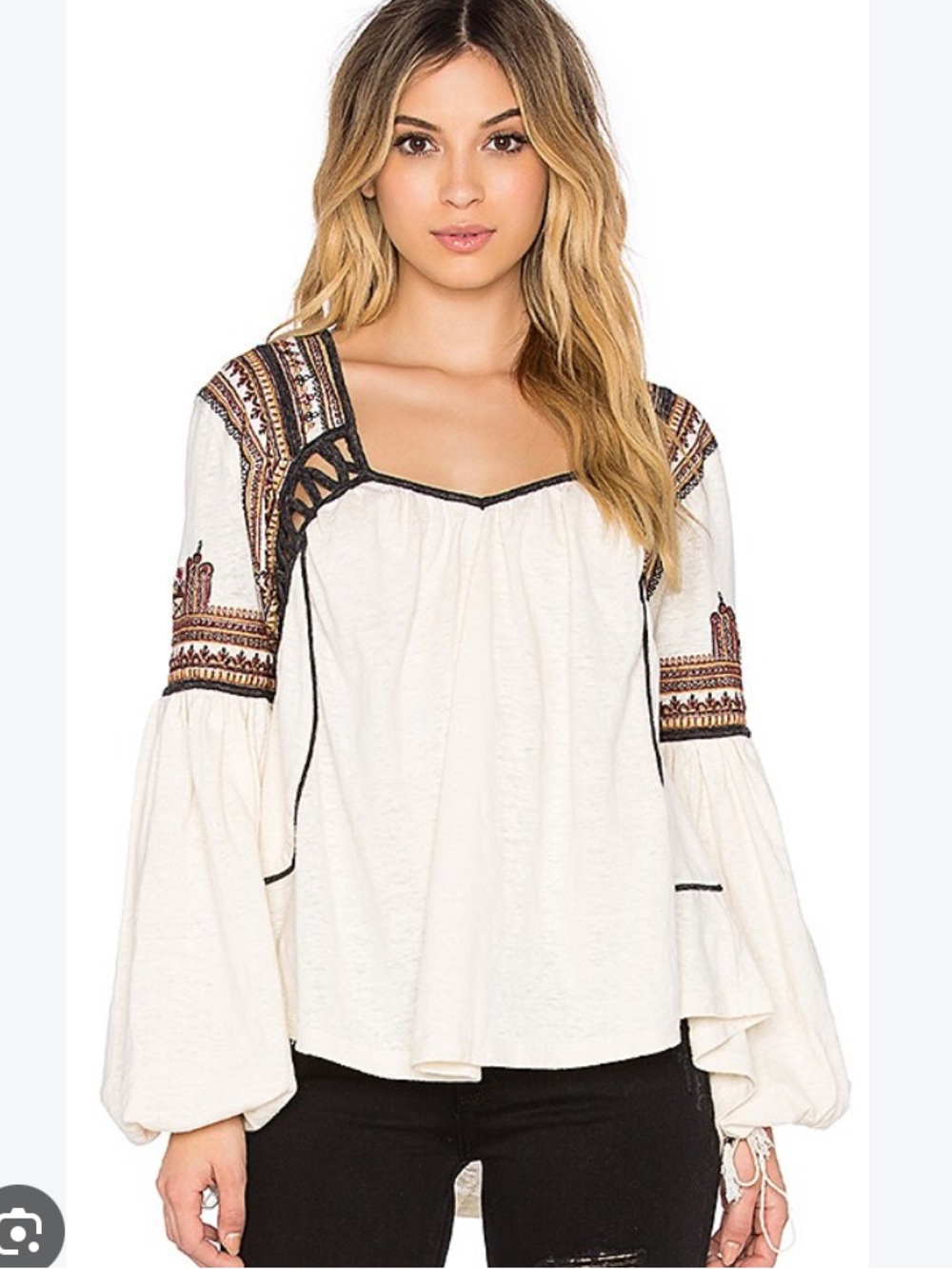Free People Snow Kisses Embroidered Top Cream & Black
